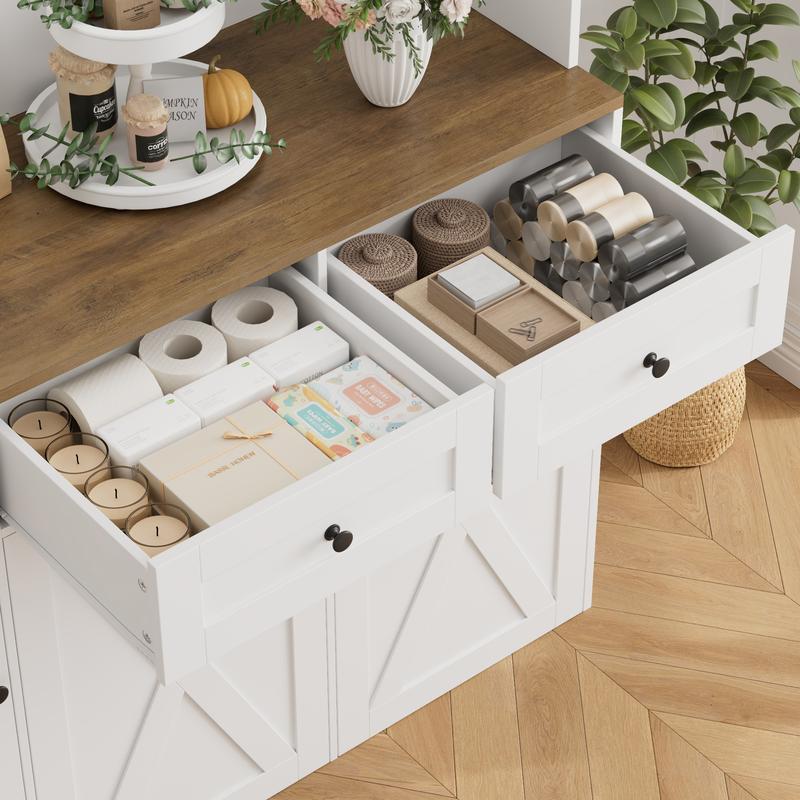 【2 packages shipping 】HOSTACK 71" H Kitchen Trash Can Cabinet, 12.5 Gallon Double Pull Out Garbage Can Hutch Cabinet with Trash Bin Storage Holders, 47" Wide Kitchen Pantry with Hidden Garbage Storage for Dining Room, Trash can not included