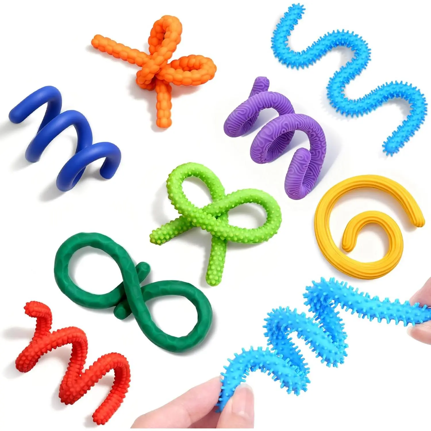 8Pack Silicone Sensory Sticks for Kid Girl Boy, Fidget Toys for Adult Silent Figette Classroom Prize Treasure Box Calming Corner ADHD Autism Autistic Airplane Travel Dementia Activities for Seniorsfidget toys