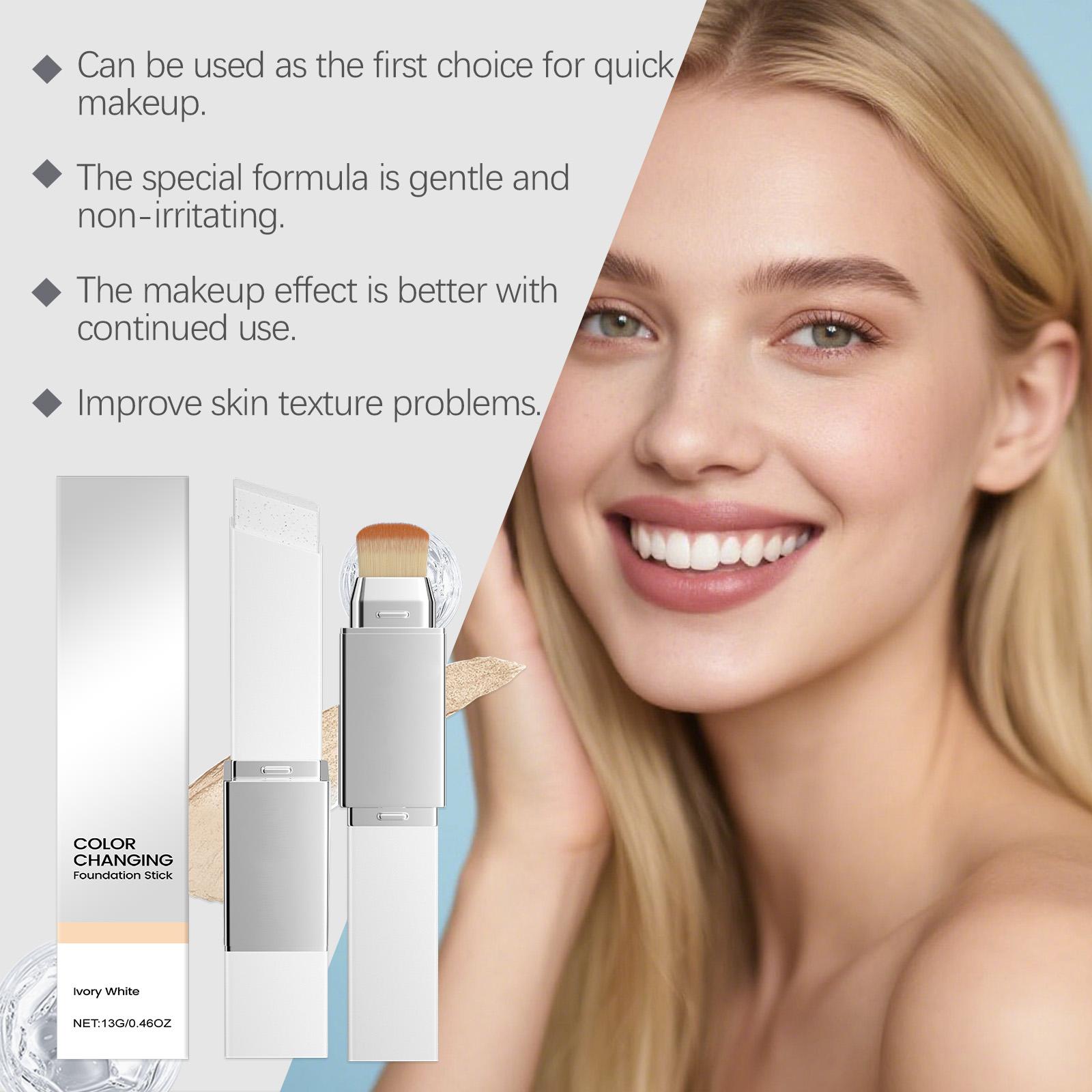 AMZ Ivory White Two-In-One Color-Changing Foundation Stick, Light And Thin Texture, Moisturizing, Matte, Clear And Natural Makeup Effect