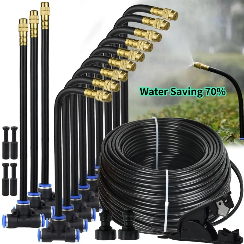 DIY Outdoor Patio Cooling Mist irrigation System Kit, 984.25-1377.95in Water-Saving All-in-1 Set with Leak-Proof Tubing, Mist Nozzles, Easy Installation for Backyard, Poolside Area, Greenhouse
