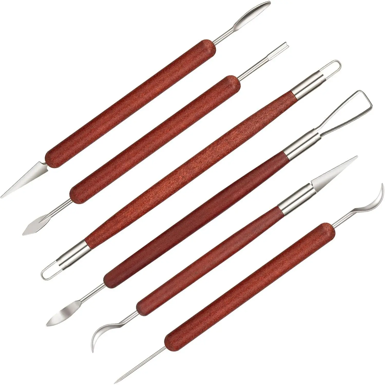 Clay Tools Kit, 6 count Red Wooden Clay Sculpting Tools, Double  Practical Polymer Tool Set Suitable for Adults, Pottery Craft, Carving, Modeling and Shaping