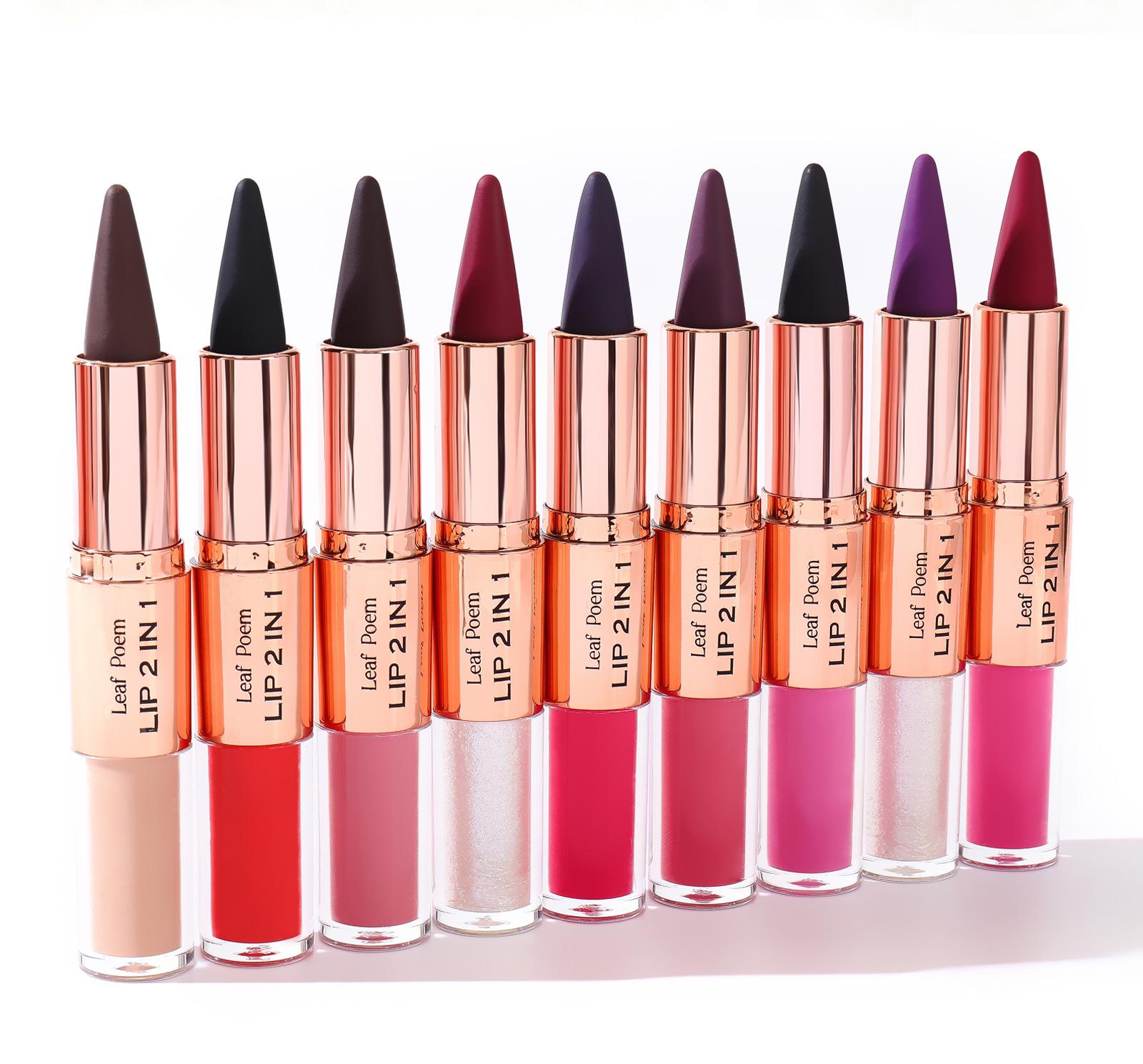 Dual-ended two-in-one lipstick and lip liner, matte non-stick cup non-fading pearlescent lip gloss, long-lasting matte lipstick