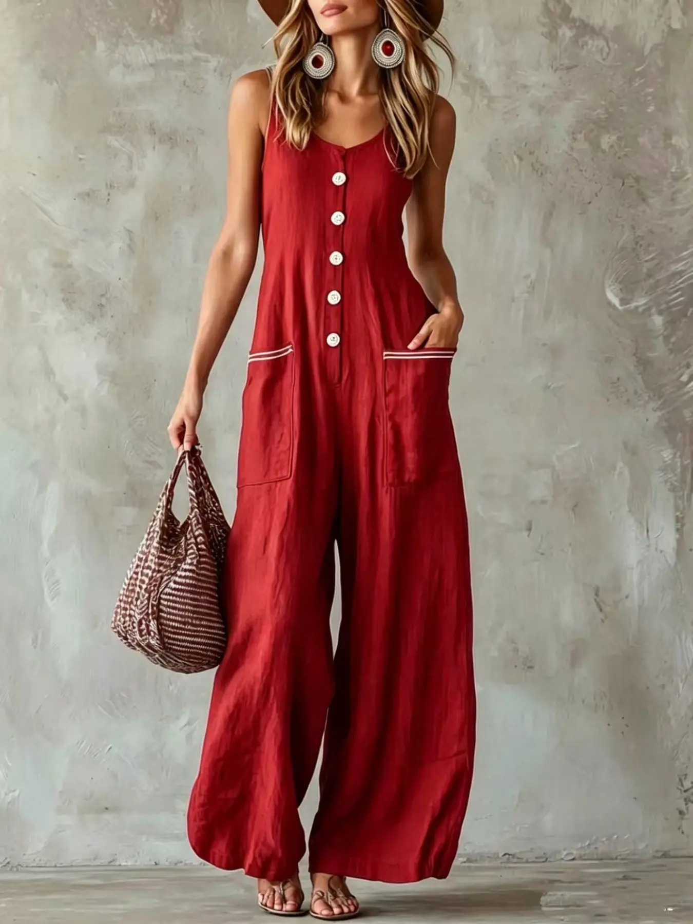 Spring Summer Casual Button Front Pocket U-Neck Sleeveless Solid Color Dress for Women, Comfortable and Stylish Everyday Wear, Perfect for Warm Weather