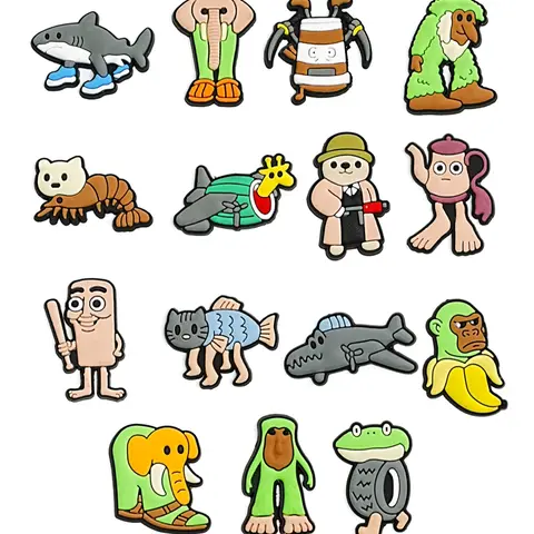 15pcs Cartoon Street Silicone Clog Charms, Bling Shoe Charms, Garden Shoe Decorations, Soft Rubber Shoe Clips, Shoe Charms Set, Holiday Party Gifts, Corc Fan Small Presents, Decorative Shoe Accessories