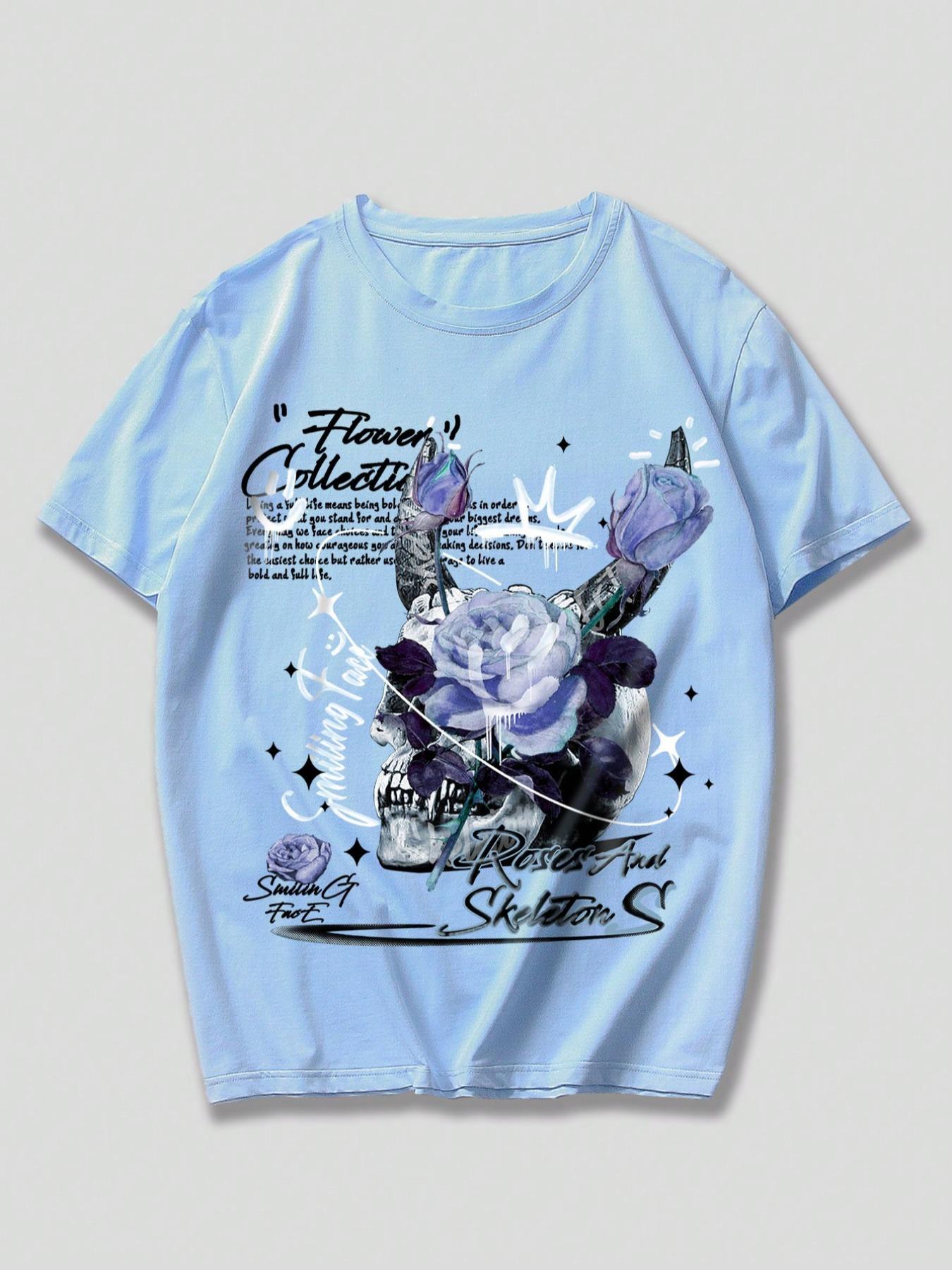2026 Men's Regular Fit Skull Rose Graphic Tee Fashion Casual Letter Print Round Neck T-shirt Daily Holiday Vacation Outdoor Wear Comfy Knitting Top Summer Soft High Quality Streetwear Basic 2026 Men's Regular Fit Skull Rose Graphic Tee Fashion Casual Letter Print Round Neck T-shirt Daily Holiday Vacation Outdoor Wear Comfy Knitting Top Summer Soft High Quality Streetwear Basic