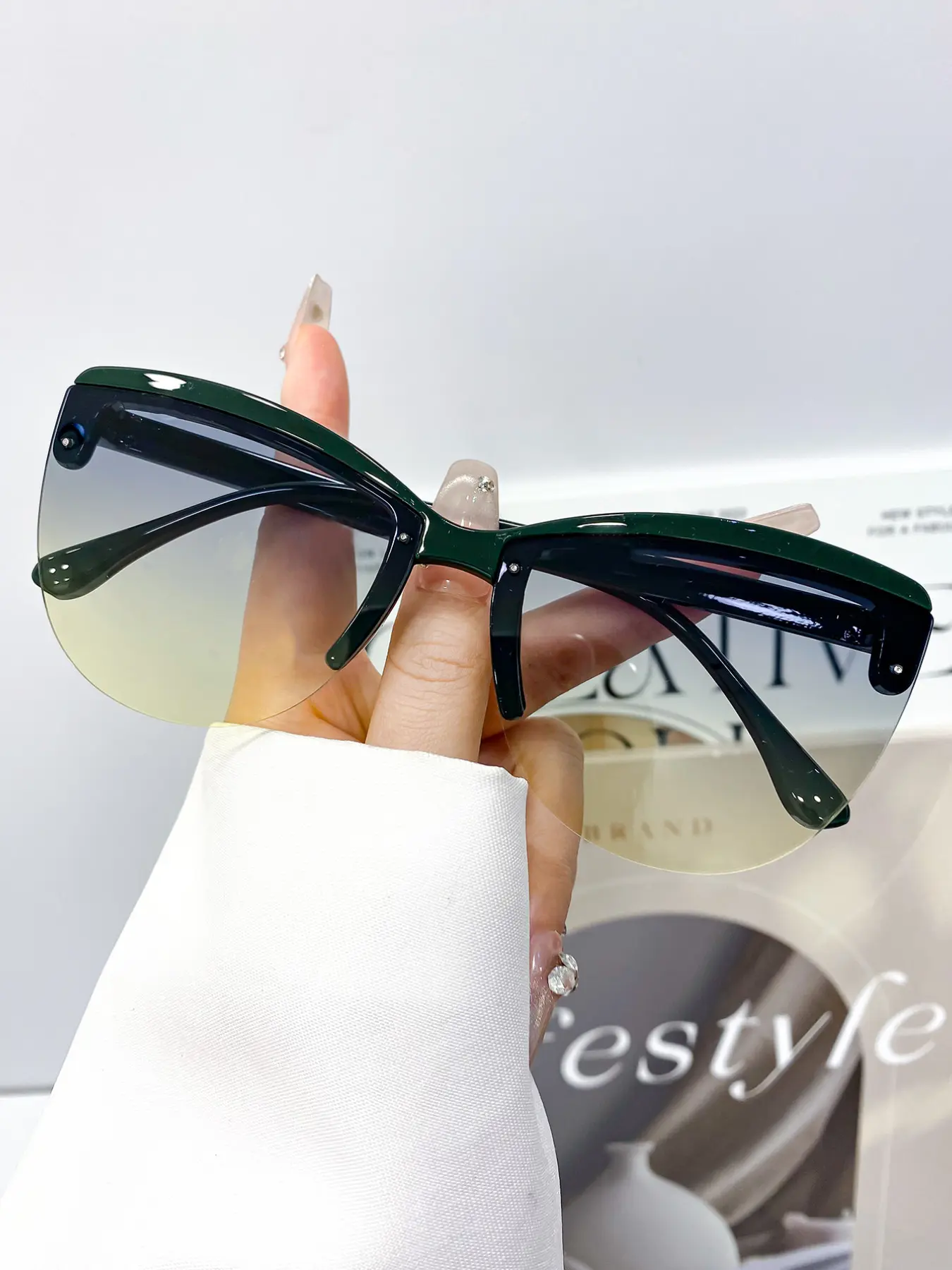 New Cat Eye Half Frame Fashion Glasses, Vintage Unisex Unique Eyewear, Perfect for Photoshoots and Daily Wear, Stylish Decorative Glasses
