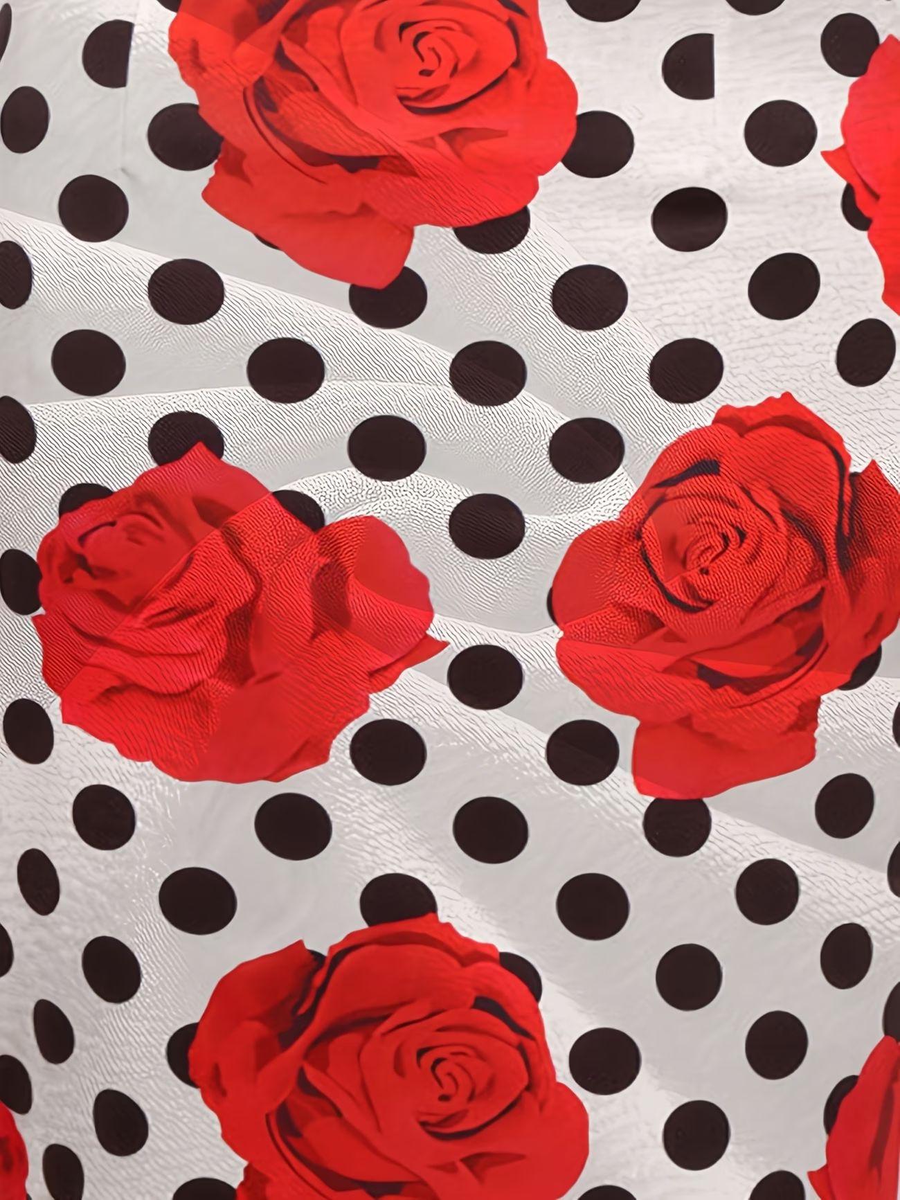 Vintage Cocktail Dress Cap Sleeve 1950s Retro Pencil Dress Wear to Work Dresses for Women Summer Hot Fashion Dress Polka Dot Rose Print Square Neck Short Sleeve Bodycon Dress