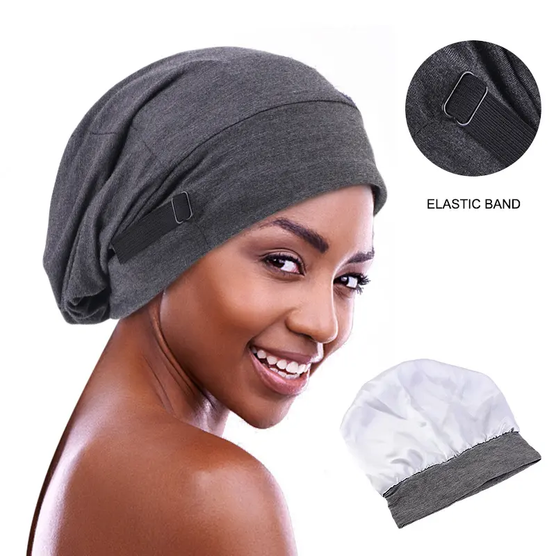 Modal Cotton Satin Lined Sleep Bonnet with Hidden Adjustable Buckle, Solid Color Stretch Turban Hat, Soft Breathable Chemo Hair Loss Cap, Hair Care Night Sleep Hat for Women Curly Natural Hair