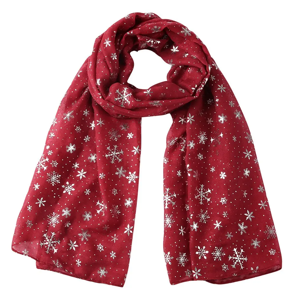 Women’s Winter Scarf, Christmas Gift for Women, Snowflake Silk Scarf with Silver Polka Dot Print, Soft Cotton Shawl Wrap, Elegant Holiday Accessory for Christmas Parties, Fall & Winter Outfits