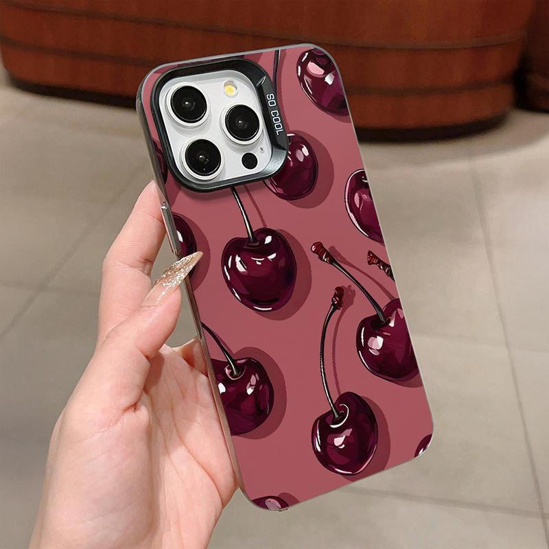 Creative graffiti cherry pattern, drop-proof and non-slip TPU large-aperture IMD phone case, compatible with iPhone 17, 16, 15, 14, 13, 12, 11, XS, X ,Samsung S25 S24 S23 S22 series and other models. Makes a great gift for friends or family.