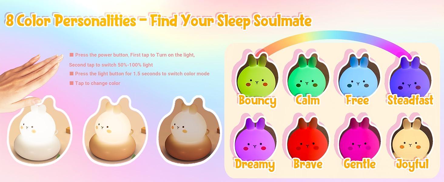 Kids Lamp Bunny Night Light Toddler Night Light Rechargeable Dimmable with 30 mins Timer Function Safe Silicone Material for Kids to Play with