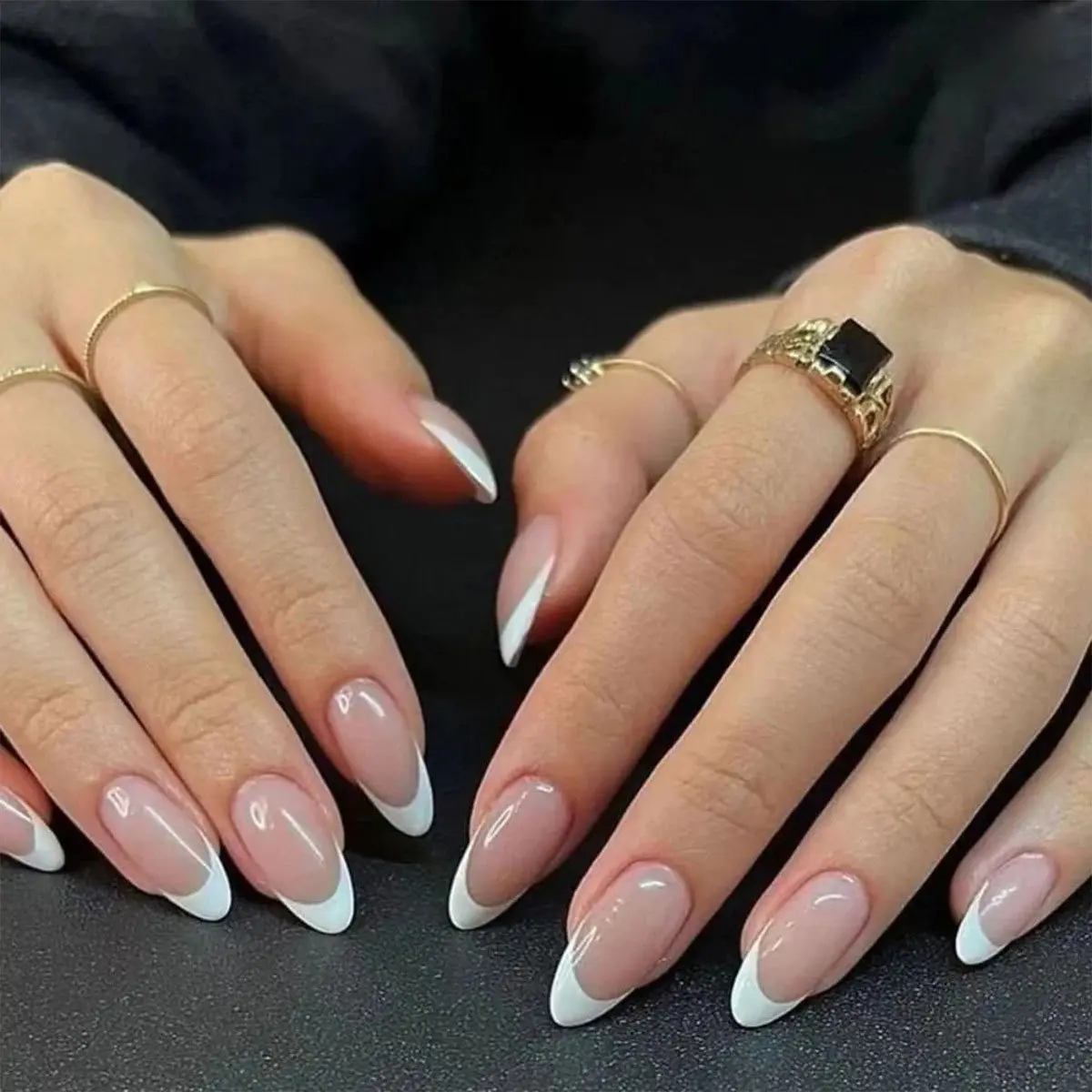 Almond Press On Nails Classic White French Tip Reusable Finished False Nail Tips Minimalist DIY Manicure for Daily Women