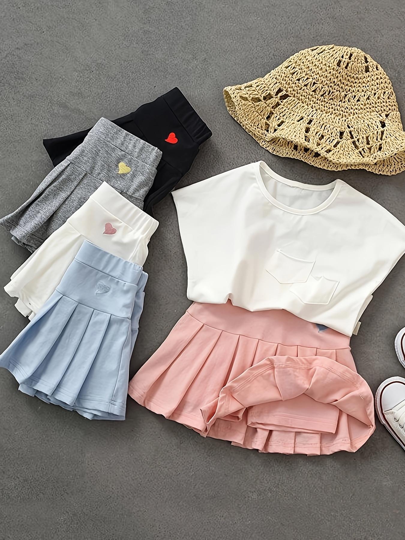 (New)[Girls' Skort Set] PEPPY GIRL STUFF - 2026 Spring/Summer Girls' Pleated Skort 2pcs Set, High-Stretch Comfortable Soft Skort with Built-in Anti-See-Through Safety Shorts, Student Weekend Outing Casual Sports Skirt (gift)