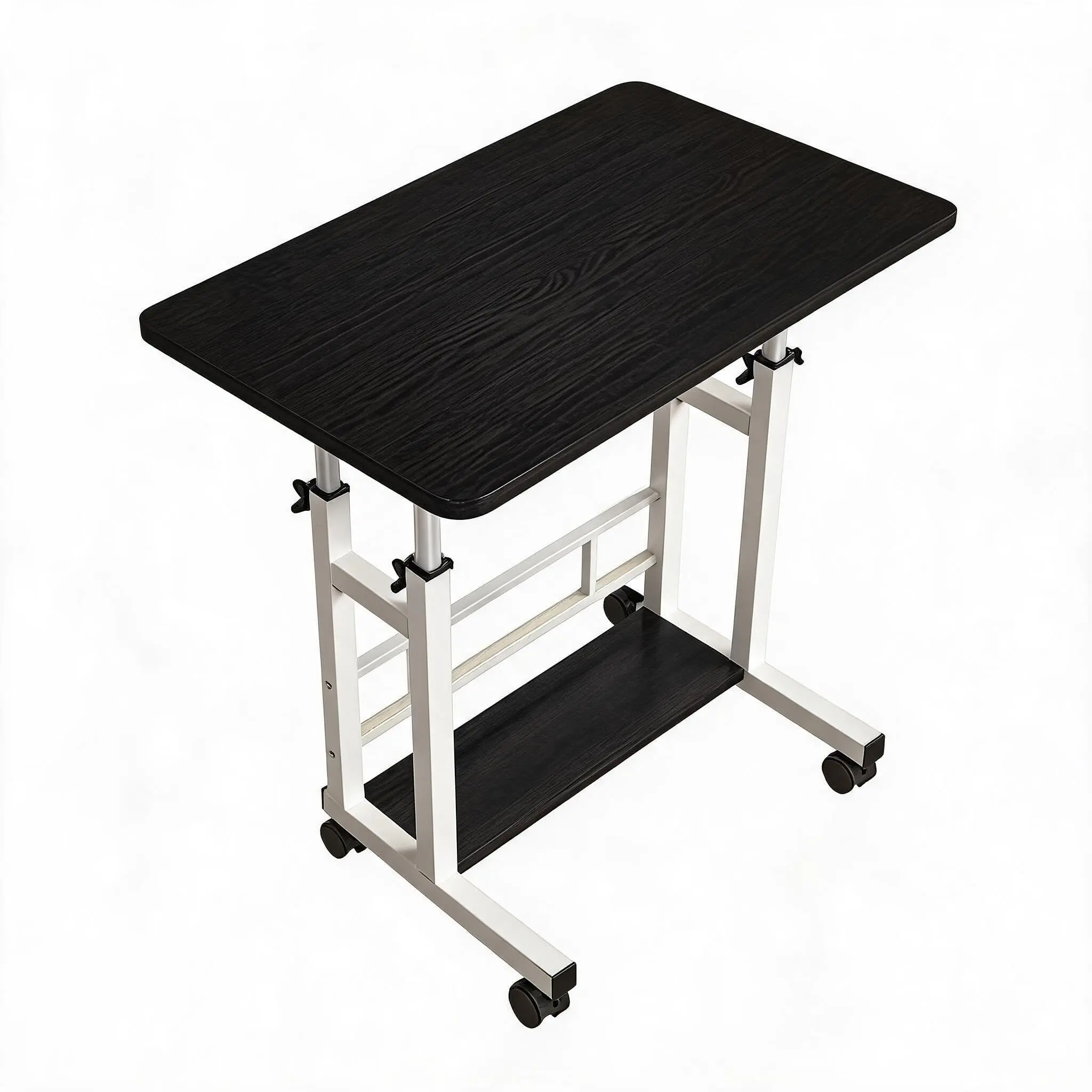 Rectangular Adjustable Height Mobile Standing Desk with Wheels, 31.5" x 15.75" Rolling Laptop Workstation, 27.16-35.43 in Height, Treadmill-Friendly, Black Office Furniture