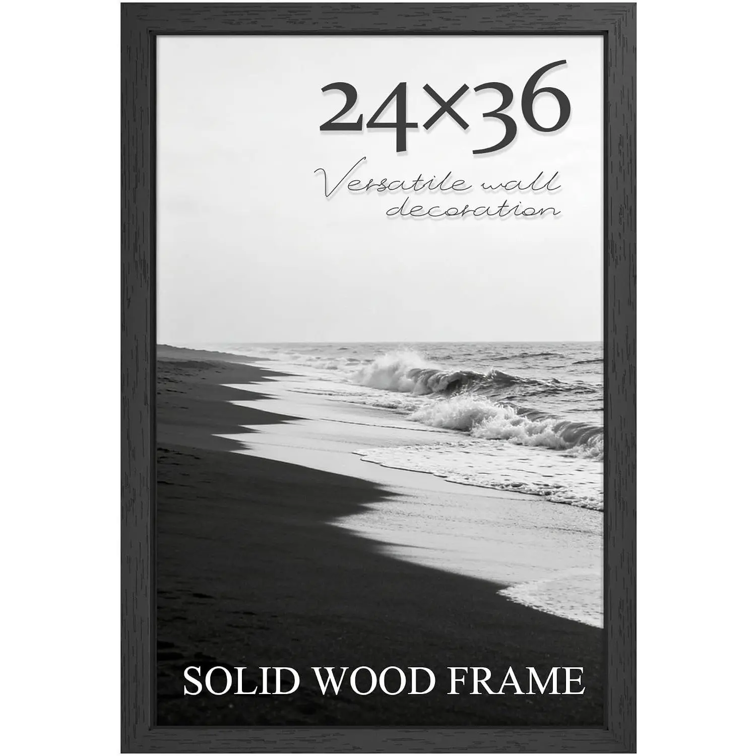 Solid Wood 24x36 Poster Frame, Black 24 x 36 Inch Poster Frames for Wall Mounting Display, 1 Pack