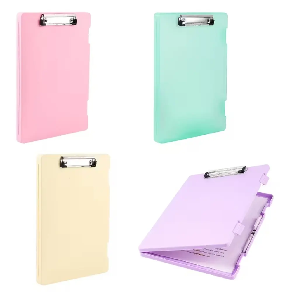 A4 PP Plastic File Storage Box (1/2 Pack) - Desk File Holder, Paper & Plastic Sheet Sorters & Storage for Students/Office, Rectangular PP Body, Strong Metal Clips, Integrated Writing Board Clip, Side Opening, Double Lock, Pen Slot
