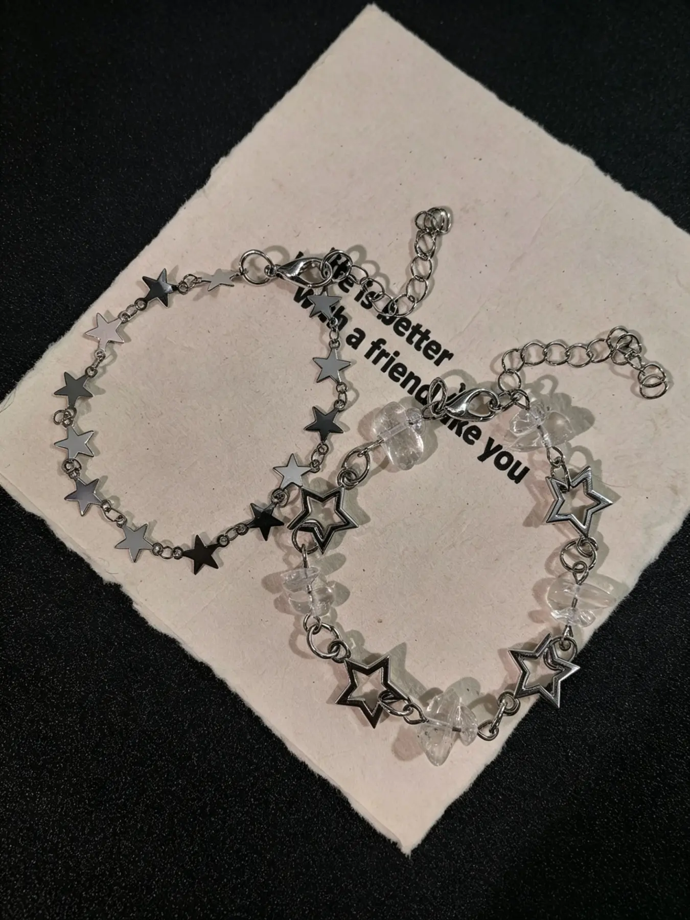 2Pcs Y2K Cute Star Stackable Bracelet Set Silver Tone Hollow Star & Clear Crystal Chip Bracelets for Coquette Aesthetic Jewelry Bracelets Stacking