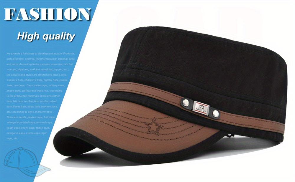 Unisex Military Flat Top Hat, Polyester Woven Street Style, Sun Protection Cap for Men And Women