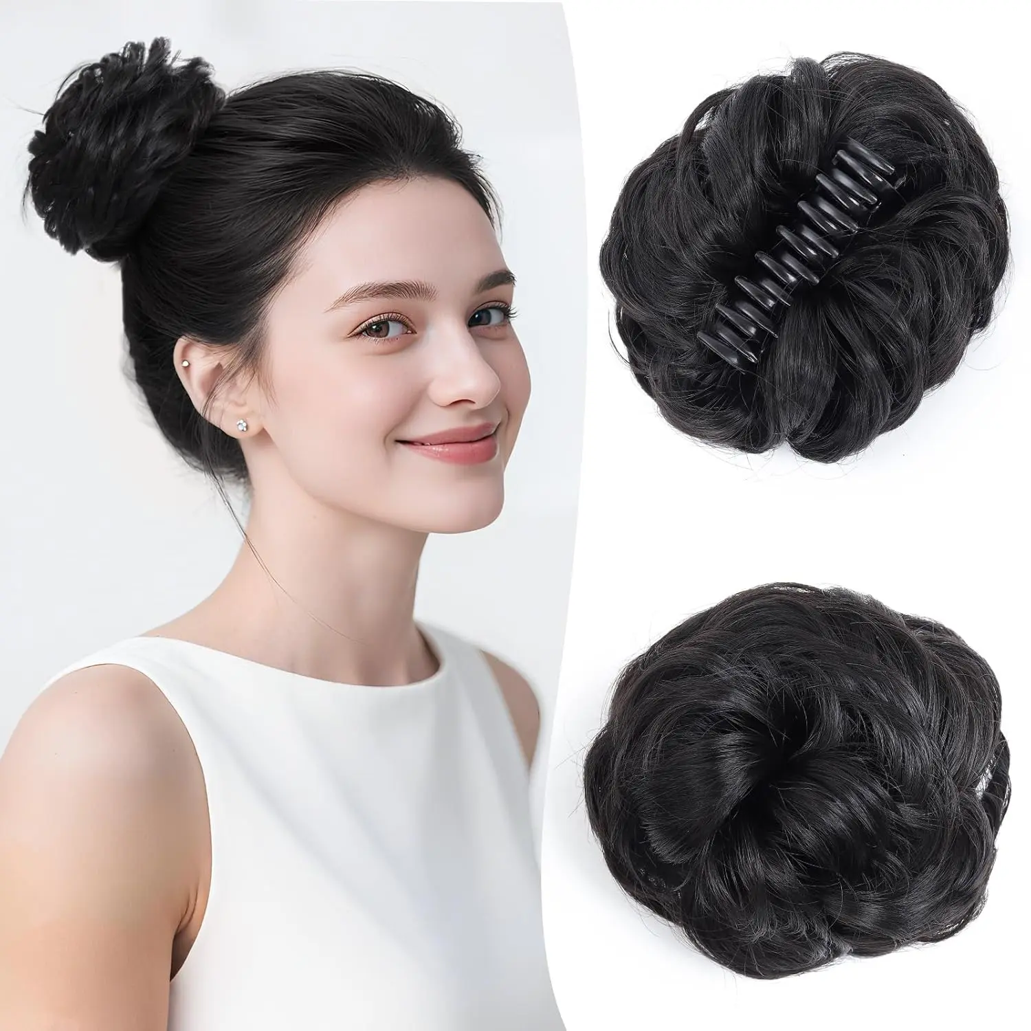 Tousled Updo Messy Buns Hairs Clip for Women Daily Wear Messy Bun Hair Pieces for Women Wavy Claw Clip Hair Bun Synthetic Fake Hairs Buns Extension