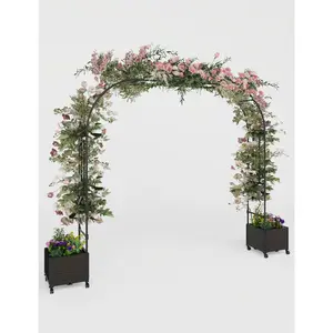 3.9 x 7.9 FT Heavy Duty Metal Garden Arch Trellis with Planter Boxes and Wheels, Outdoor Archway for Pathway, Garden, Yard Lawn, Ideal for Wedding and Event Decoration