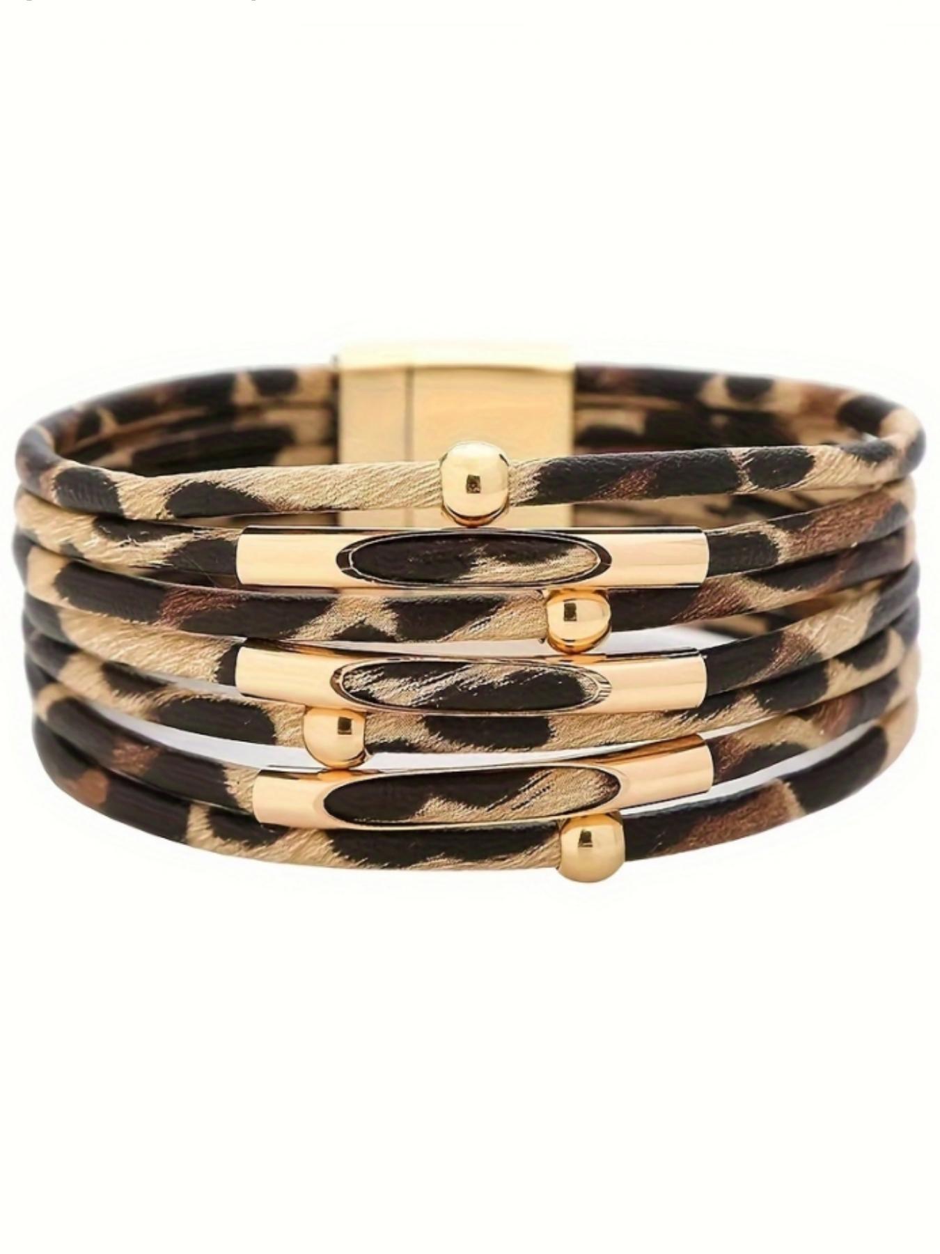 Leopard Pattern Multi-layer Bracelet, Fashionable Magnetic Closure Bracelet for Women & Girls, Trendy All-match & Exquisite Jewelry for Birthday Gift, Stackable Bracelets