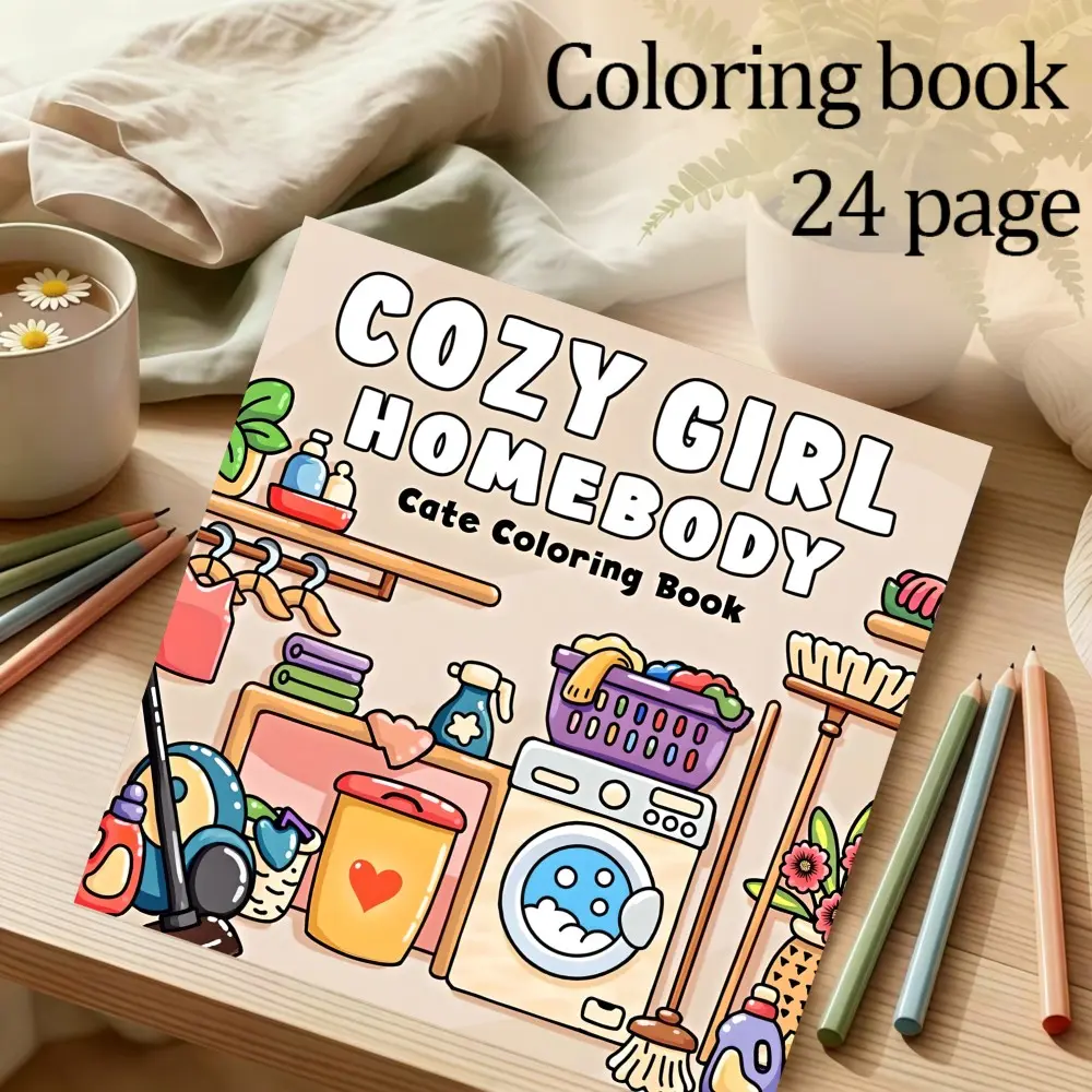 Comfortable Girl Furniture Coloring Book, Relaxing Design Patterns, 7.9in×7.9in Size, Thick Paper, Perfect Gift for Adults, Kids, Teens
