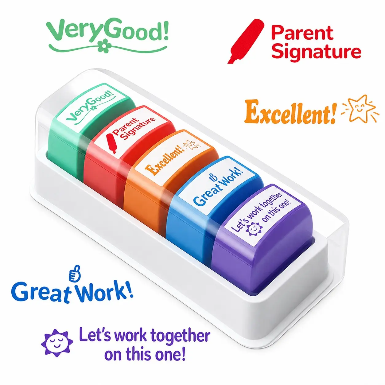 5 PCS Teacher Reward Stamp Set, English & Spanish Classroom Stamps, Self-Inking Encouragement Stamps for Teachers, Back to School Supplies, Teaching Supplies for Grading, Homework & Student Motivation