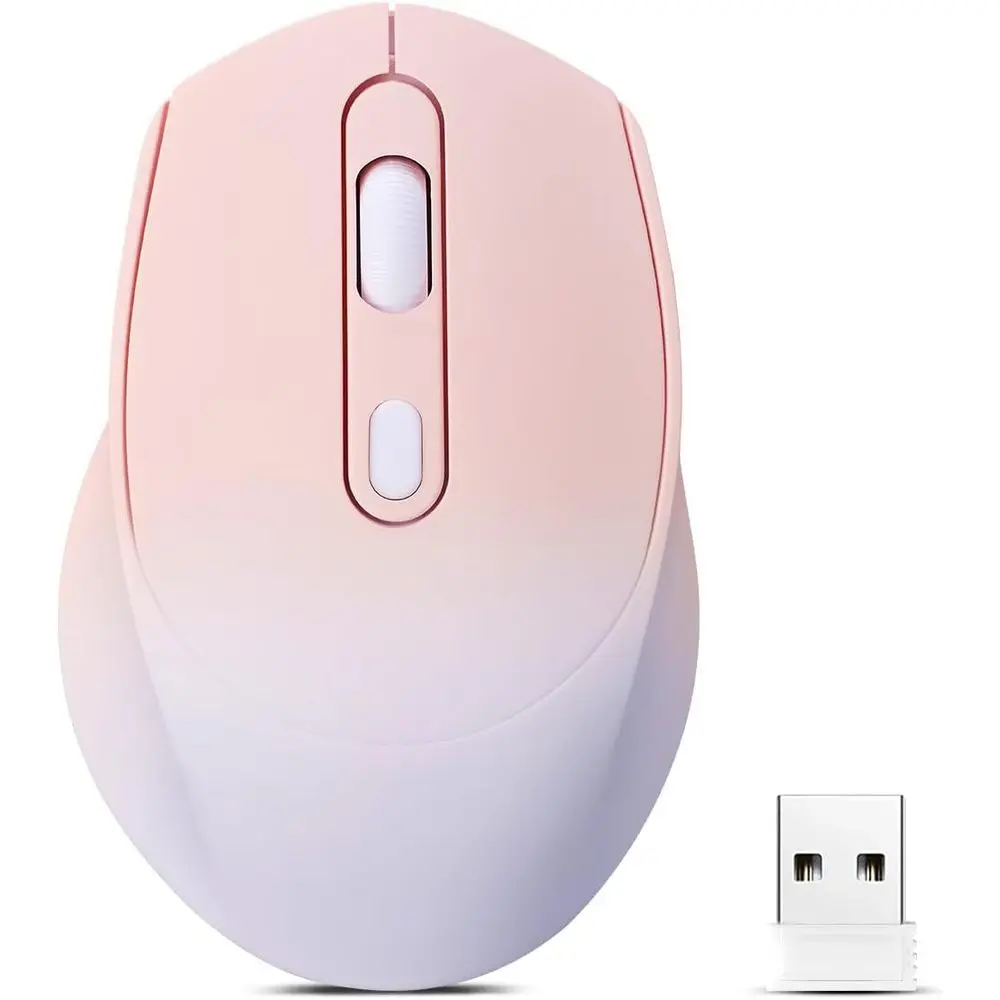 Fashion Wireless Gradient Color Bluetooth Mouse,Dual Mode Rechargeable Silent Slim Laptop Mouse,Portable(BT5.2+USB Receiver) Computer Mice,for Laptop,Desktop Computer,ipad Tablet,Phone,Mac(Gradient Pink) ﻿