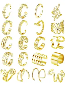 20Pcs Adjustable Ear Cuffs Earrings Set for Women Stainless Steel Non-Piercing Cartilage Clip On Wrap Earring Set
