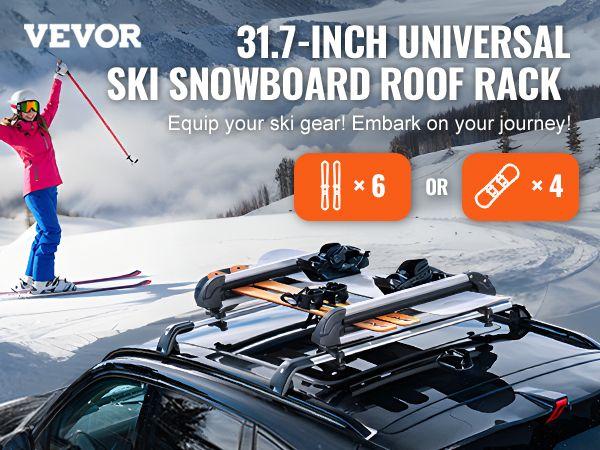 VEVOR Ski Snowboard Roof Rack 31.7" Universal Ski Rack for Car Roof with Lock