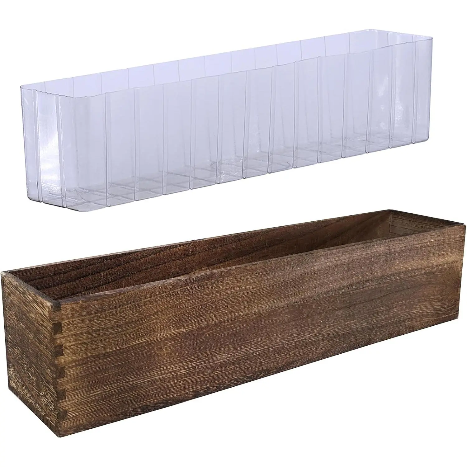 Winlyn Rustic Wooden Planter Box 17.3" L x 3.9" W x 3.9" H Brown Rectangular Planter Decorative  Box with Removable Plastic Liner Window Box for  Wedding  Garden Table Centerpiece.