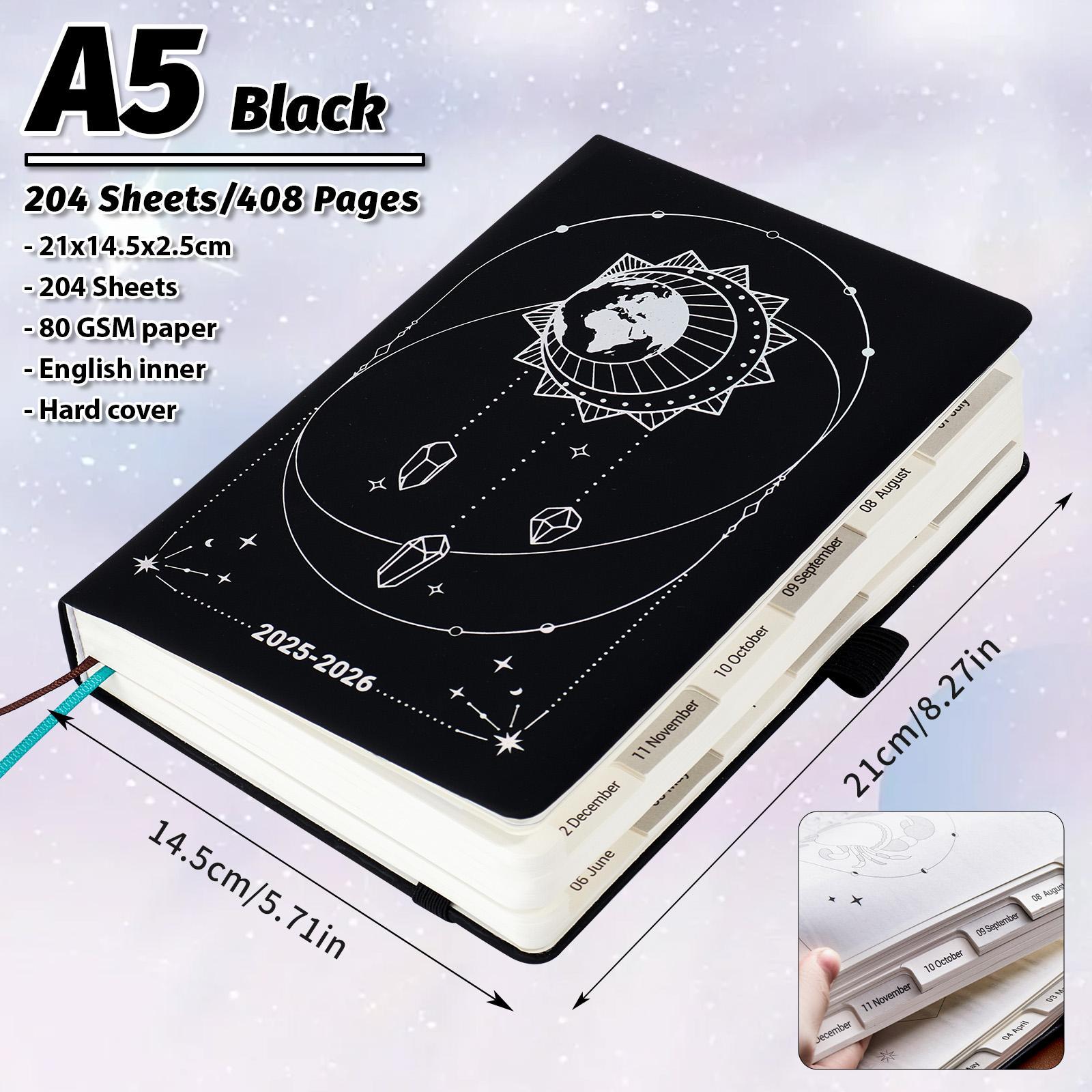 A5 PU Leather Cover Notebook, Weekly & Monthly Planner Diary, School Agenda Organizer, Learning Office Supplies, Multilingual Inner Pages