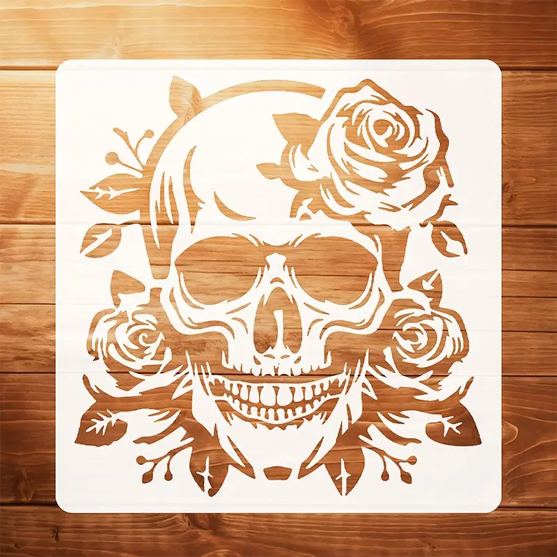 Floral Skull Drawing Template, Washable Reusable Vibrant Skull Template, DIY Art Creation, Gothic Graffiti, Furniture, Wall, Glass, Stencil