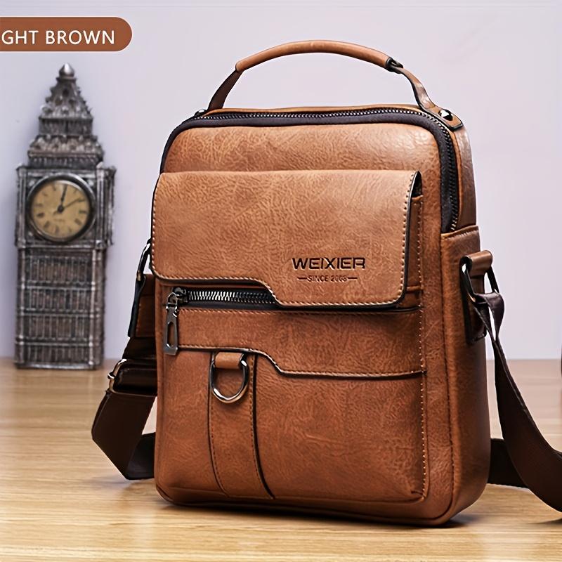 Leather Crossbody Bag for Men - Shoulder Bag, Retro Handbag, Business Casual Briefcase, Holiday Gift Large Capacity, Multi Compartment, Zipper