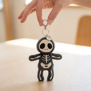 Jellty C Cute Black Skeleton Dragon Plush Keychain, Kawaii Fluffy Amuseable Mythical Animal Backpack Charm, Soft Stuffed Toy Bag Pendant, Funny Birthday Gift for Teens Friends