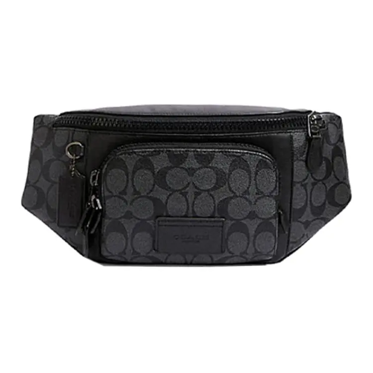 COACH Track 41 Monogram Zip-Top Crossbody Bag for Men – Coated Canvas and Smooth Leather, Black