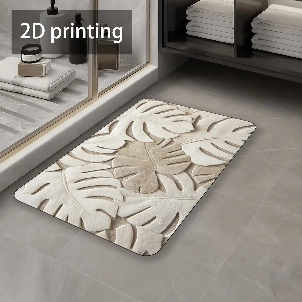 Flannel Floor Mat 2D flat 1pc tropical style engraved leaf pattern doormat, fluffy, soft and comfortable, washable, suitable for spring and summer, ideal for entryways, laundry rooms, modern home decor rugs, perfect holiday gift or housewarming present