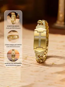 Elegant Secret Watch for Women, Diamond Cross Design, Prayer Text Engraving, Perfect Christian Gift, Anniversary Surprise