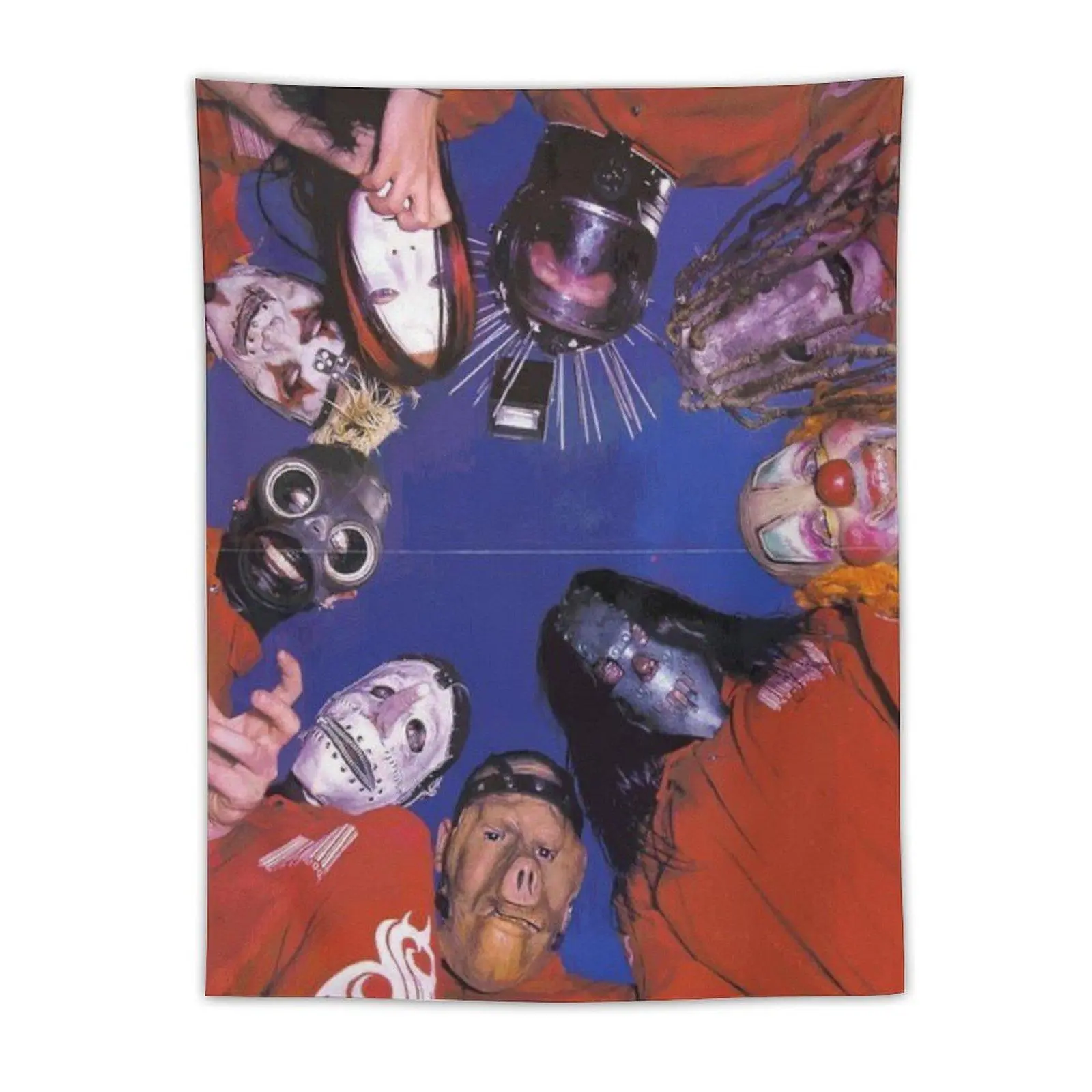 Velvet Slipknot Punk Rock Band Tapestry - Spooky Goth Tapestry, Light Durable Polyester Vertical Wall Art with Masked Figures, Thorny Wire, Peach Accents, Cool Room Decor for Boyfriend Home Gift