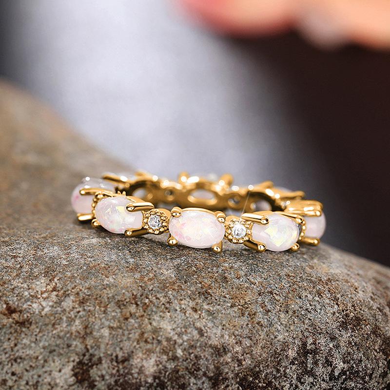 Bestselling Bridal Oval Opal Stackable Ring | Rose Gold Plated Full Eternity Band for Women