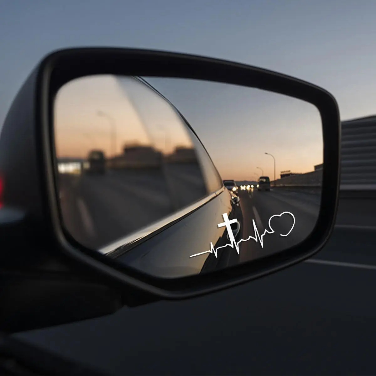 3 Pcs UV DTF Cross Heartbeat Sticker – Faith Heart and Cross Vinyl Decal Symbolizing Love and Life Rearview Car Mirror, Laptop, Tumbler, Gift Christians and Believers – 4 Inch