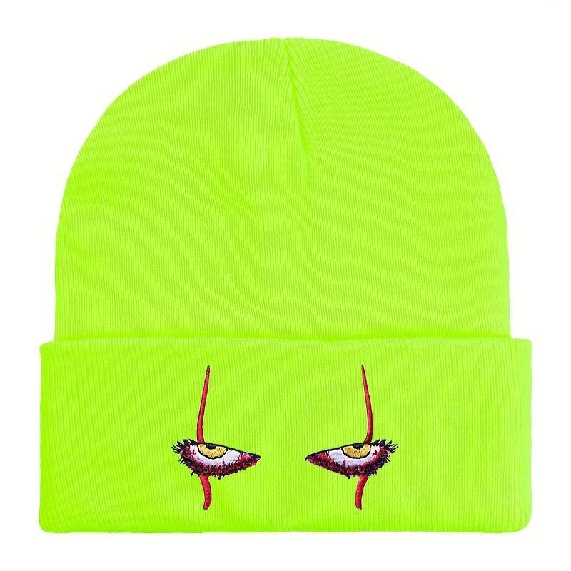 Unisex Horror Clown Eyes Knitted Beanie – Soft 100% Acrylic Winter Ski Hat, Red Accent Design, Warm Coldproof Headwear for Men & Women, Perfect for Halloween and Costume Parties