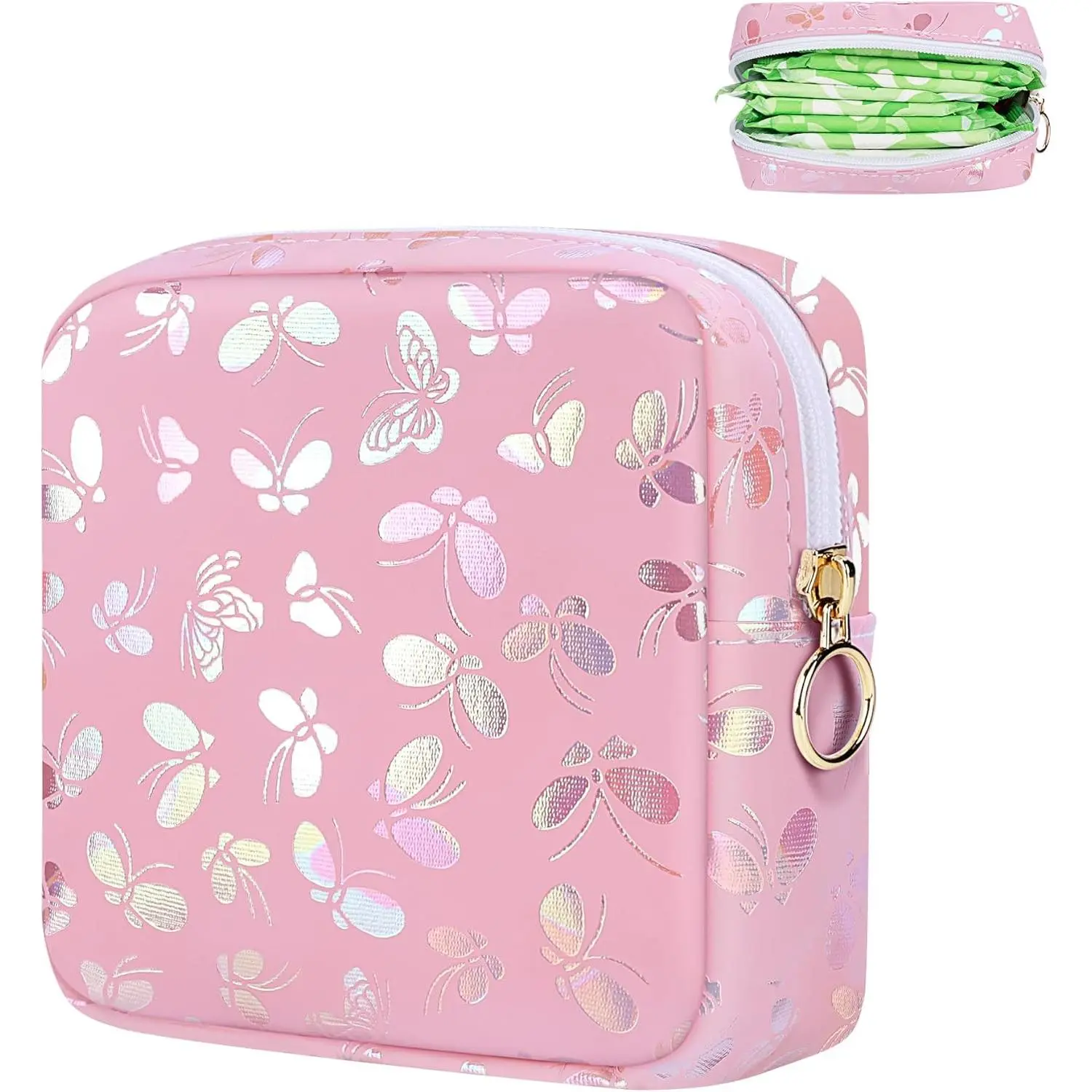 Period Bag Pouch, Leather Sanitary Napkin Storage Bag for Girls Womens, Portable Sanitary Napkin Period Pad Pouch Bag for Purse, Small Make Up Bags