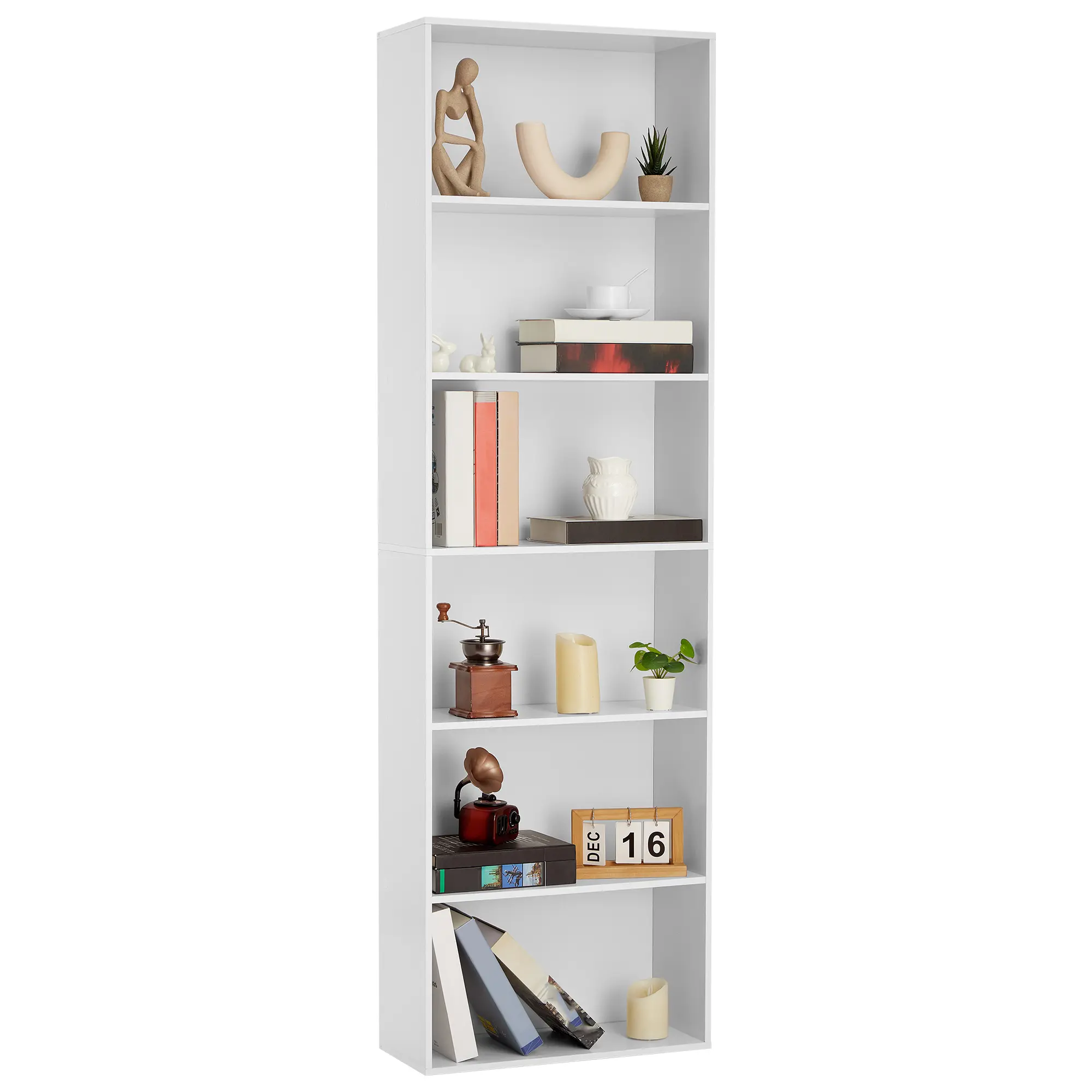 Tall White Bookcase, 6-Shelf Tall Bookcase with Industrial Rustic Style & Anti-Tip Design - Sturdy 6-Tier Storage Organizer for Home Office, Living Room, Bedroom & Library, Modern Wood Bookshelf