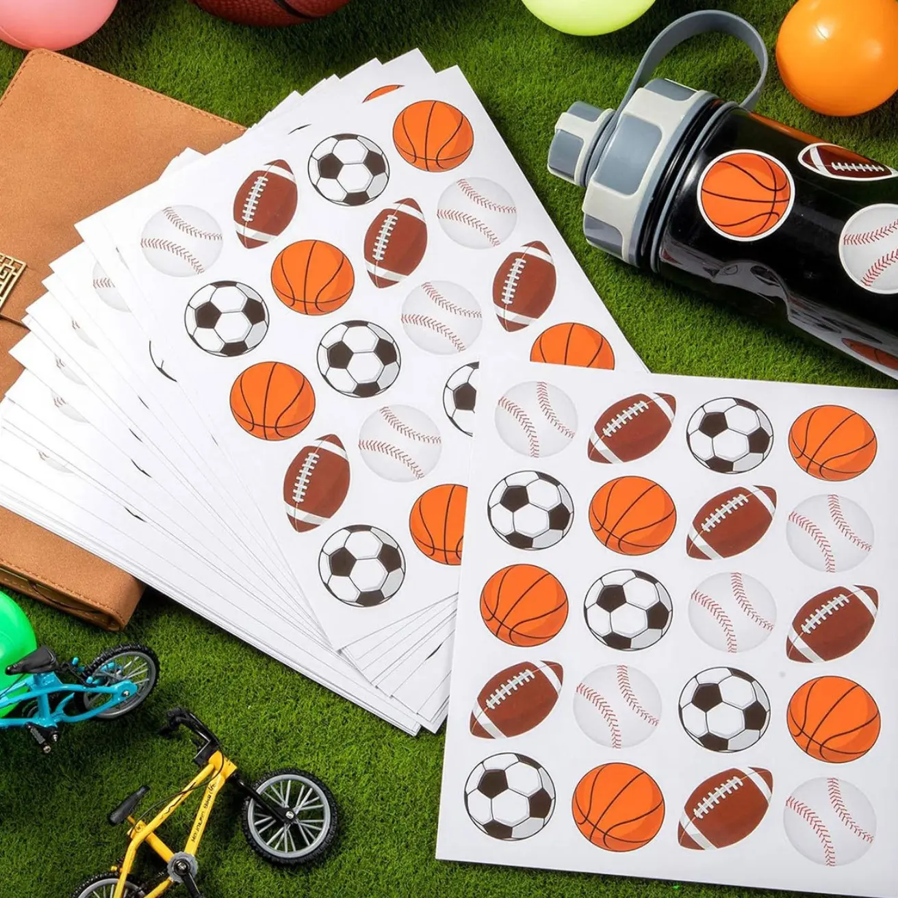 10-Sheets Mini Sports Ball Stickers Bulk (1 Inch) - Mixed Soccer, Basketball, Football & Baseball Decals - Perfect Reward Chart Stickers for Teachers, Potty Training & Goodie Bags，Party Decor Stickers, Holiday Packaging Stickers