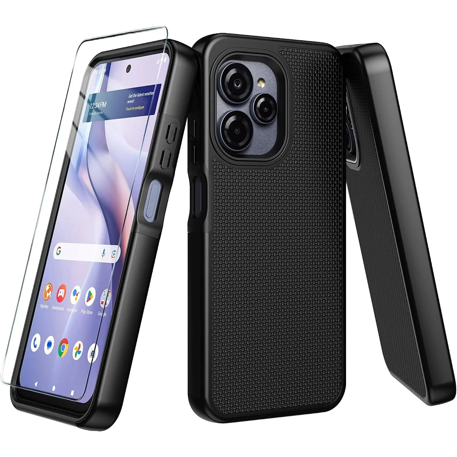 for BLU View Speed Ultra 5G Case with Tempered Glass Screen Protector, Layer Heavy Duty Shockproof Protection (Black)
