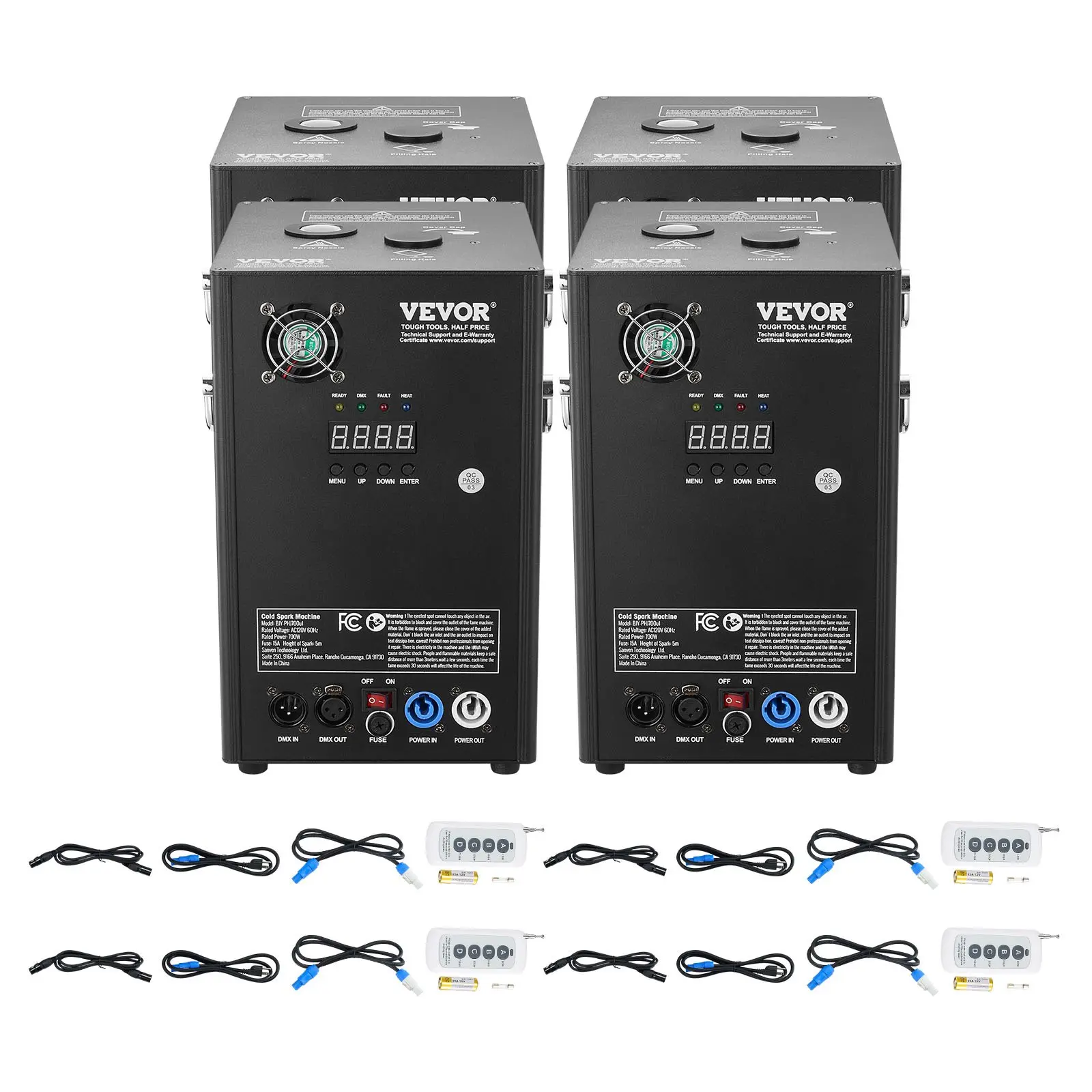 【DealsForYouDays】VEVOR Cold Spark Machine, 4 Pack 700W Output Fireworks Controllers, 6.6-16.4ft Adjustable Height, with Advanced DMX System, LED Screen, Portable Handle, Aluminum Alloy for Stage DJ Wedding Event, Party