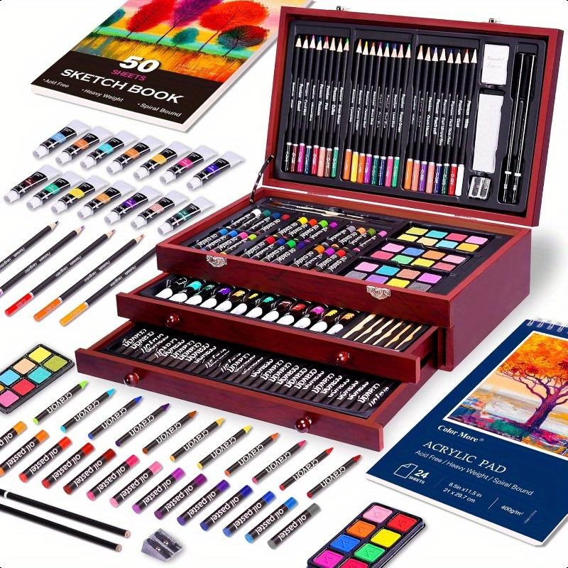 175pcs Deluxe Art Set with 2 Drawing Pads Acrylic Paints Crayons Colored Pencils Paint Set in Wooden Case Professional Art Kit Art Supplies for Adults Teens and Artist WoodMuse Plus 175pcs Deluxe Art Set with 2 Drawing Pads Acrylic Paints Crayons Colored Pencils Paint Set in Wooden Case Professional Art Kit Art Supplies for Adults Teens and Artist WoodMuse Plus