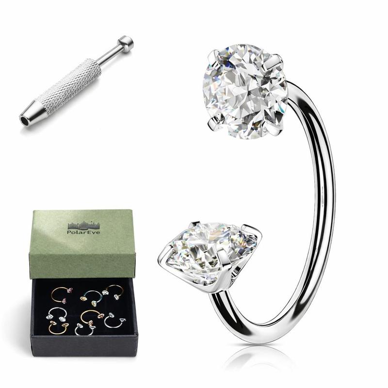 20G/18G 7mm Horseshoe Nose Hoop Nose ring(Free Gem Picker Tool Gift Box) Internally Threaded Gems Nose Ring
