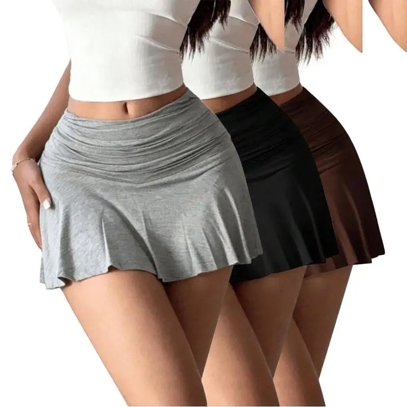 ASANDY Women's Stylish Ruched Skort, High Waist Mini Skirt with Built-in Shorts, Stretchy Fashion Apparel for Workout & Streetwear, Women's Clothes, Casual Breathable Skort, High Waisted Skorts
